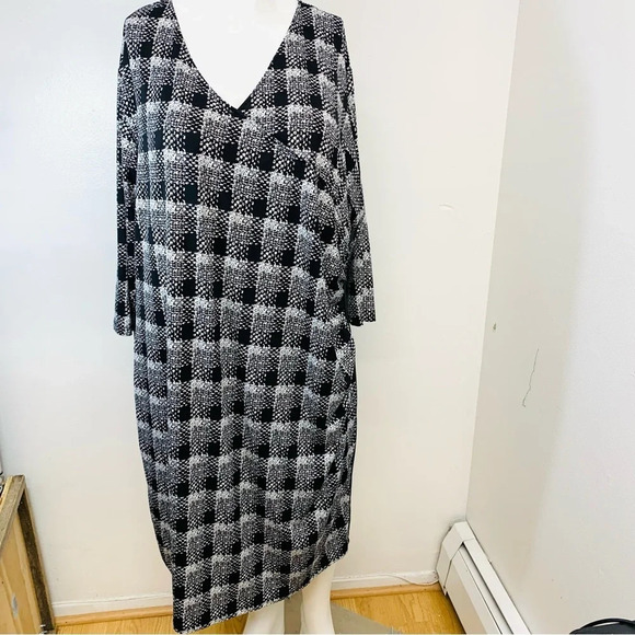 Just My Size Knit Dress 4X Midi Stretch   Sheath Ruching Black White Office Work - Picture 1 of 10